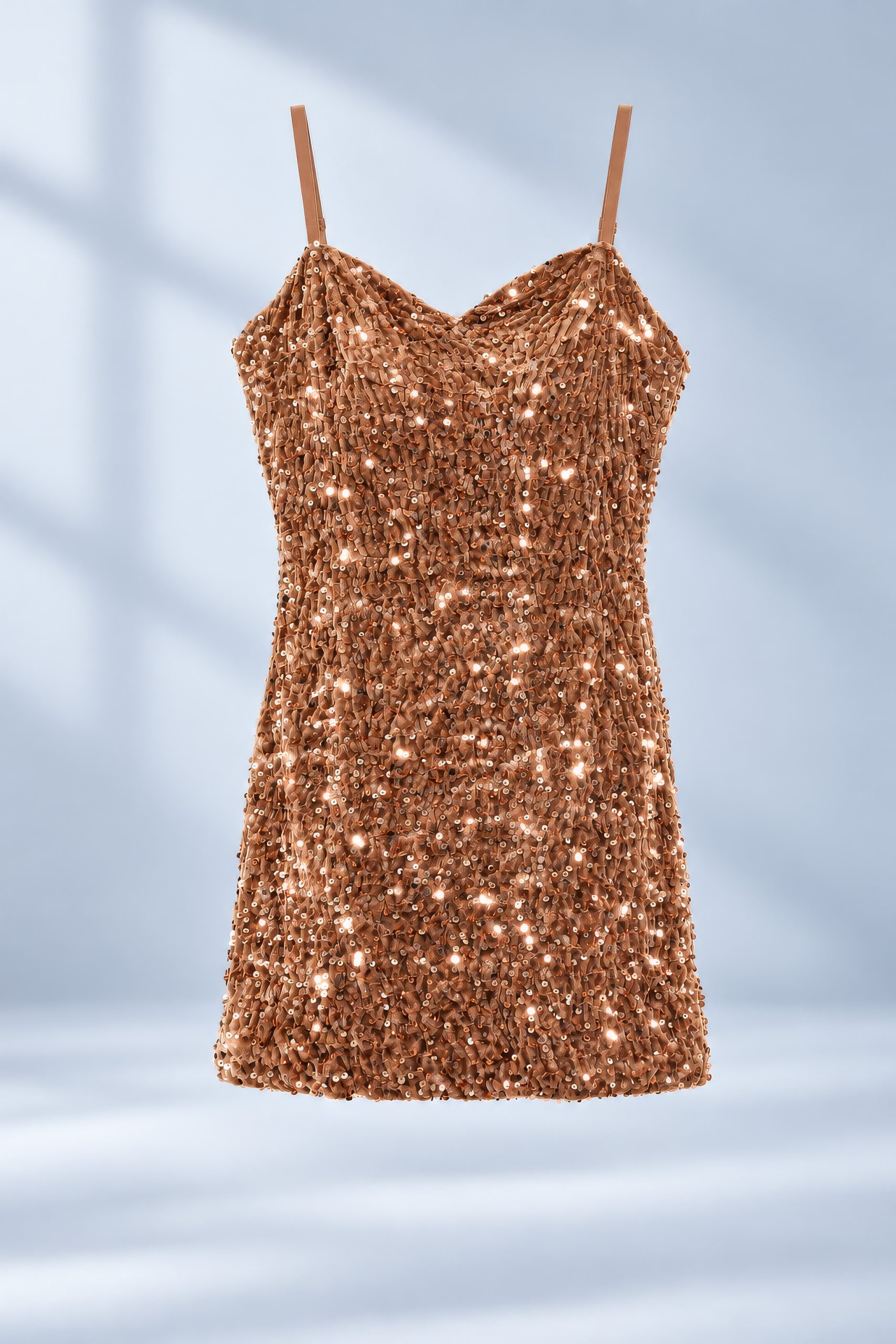 RNUV Champagne Sequin Cowl Neck Evening Dress - Image 8