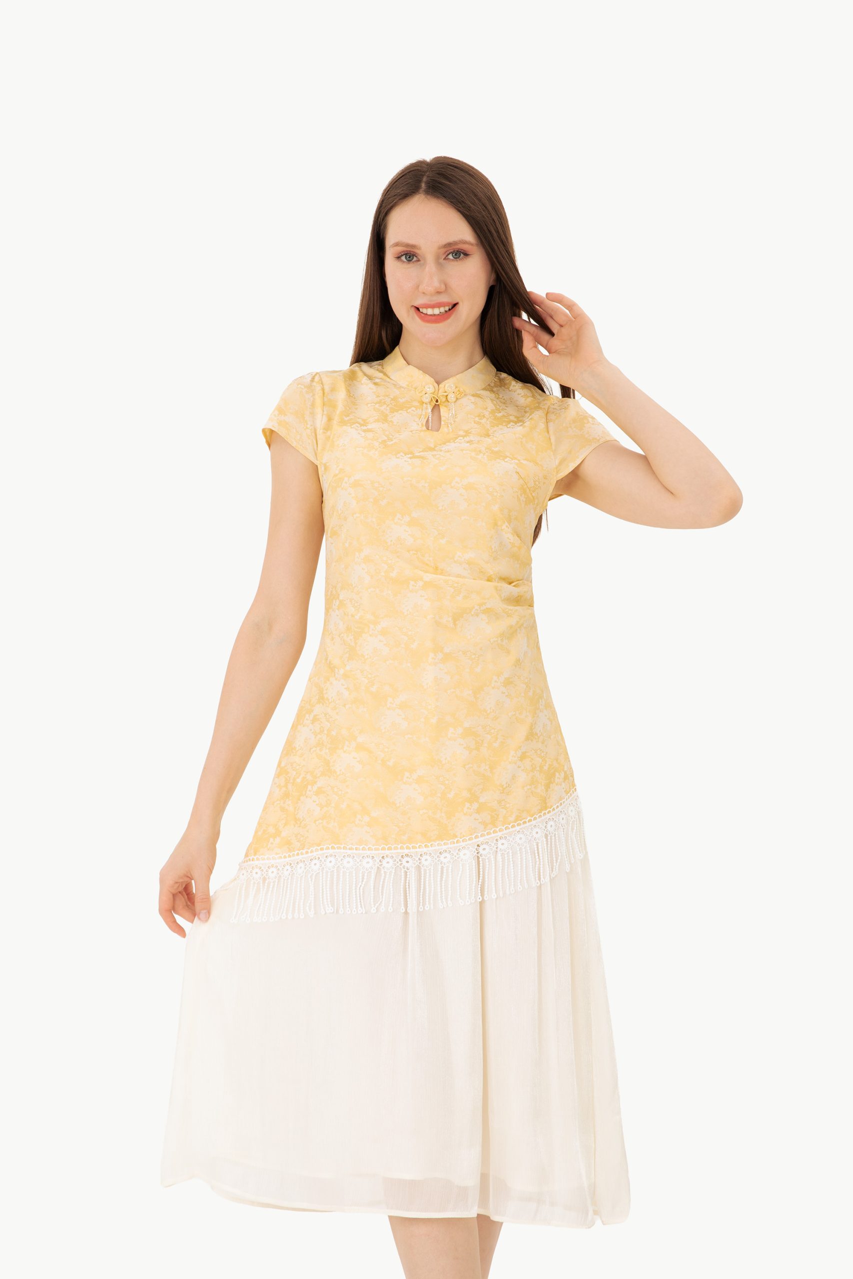 RNUV Golden Mist Jacquard Midi Dress - Image 2