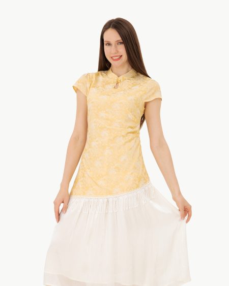 RNUV Golden Mist Jacquard Midi Dress