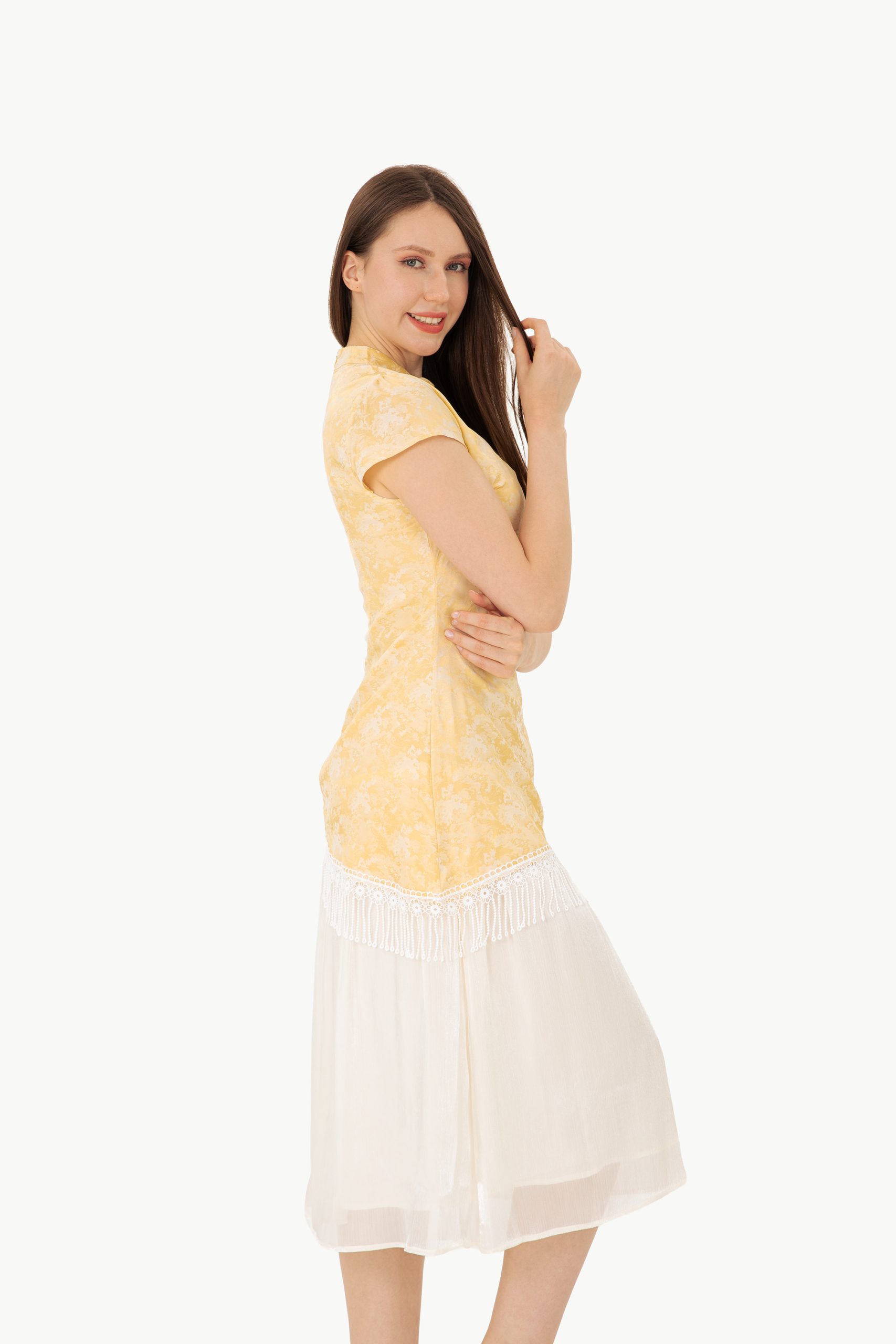 RNUV Golden Mist Jacquard Midi Dress - Image 3