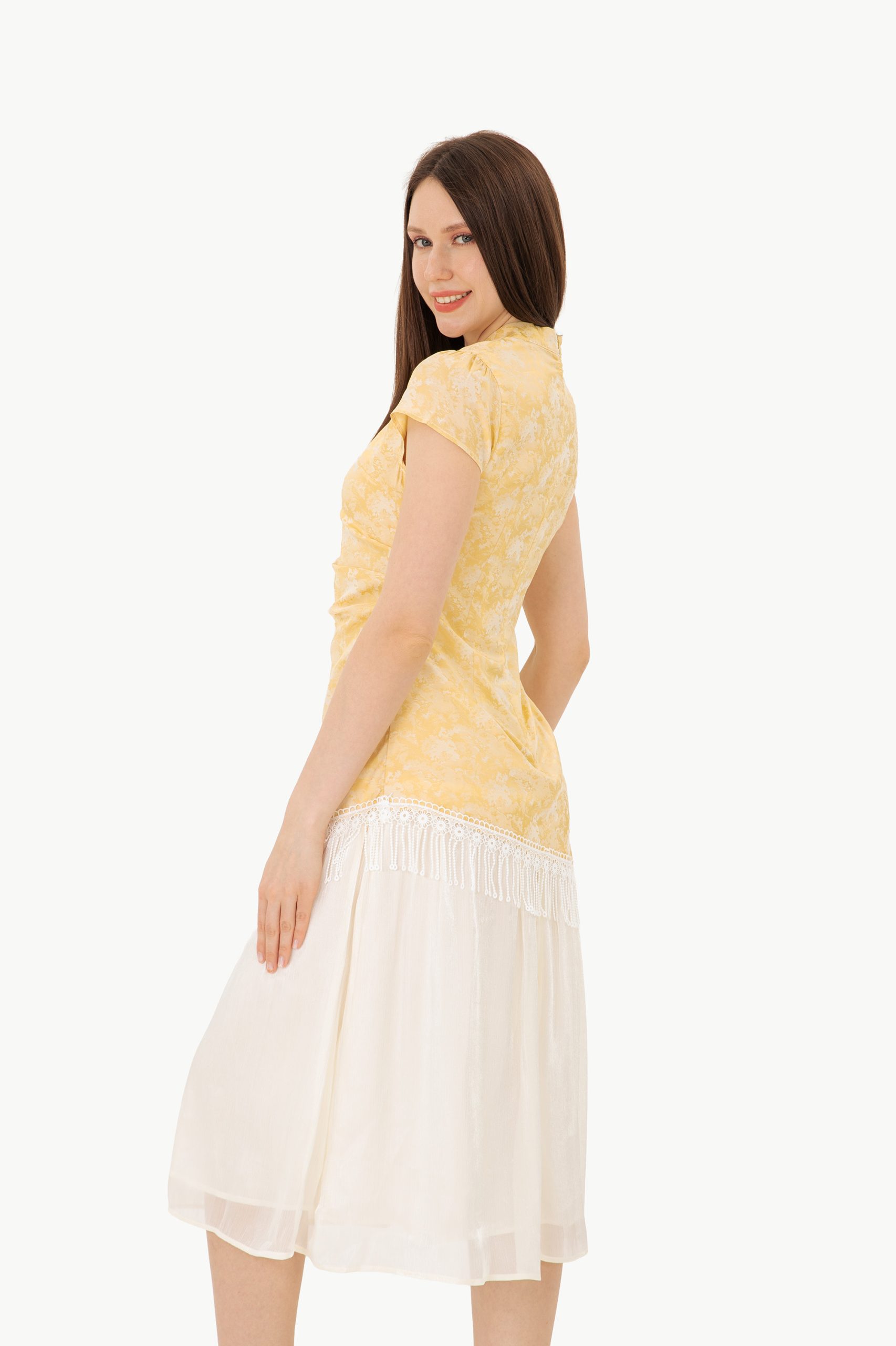 RNUV Golden Mist Jacquard Midi Dress - Image 4