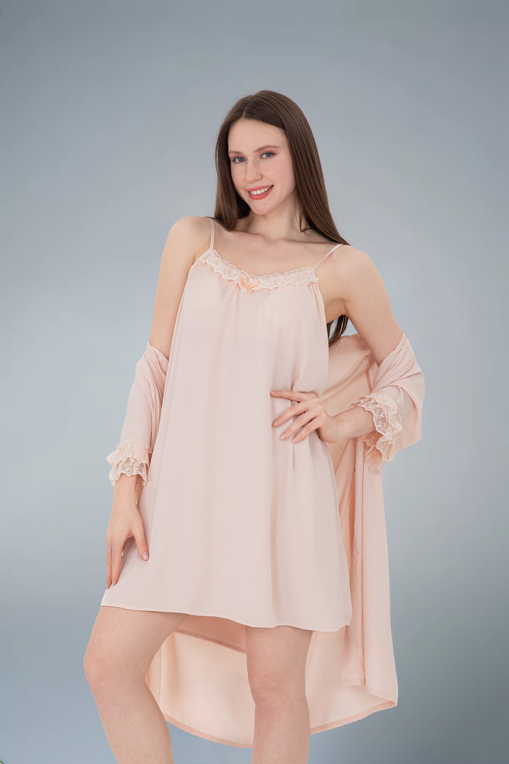 RNUV Blush Whisper Silk Lace Robe Set - Image 3