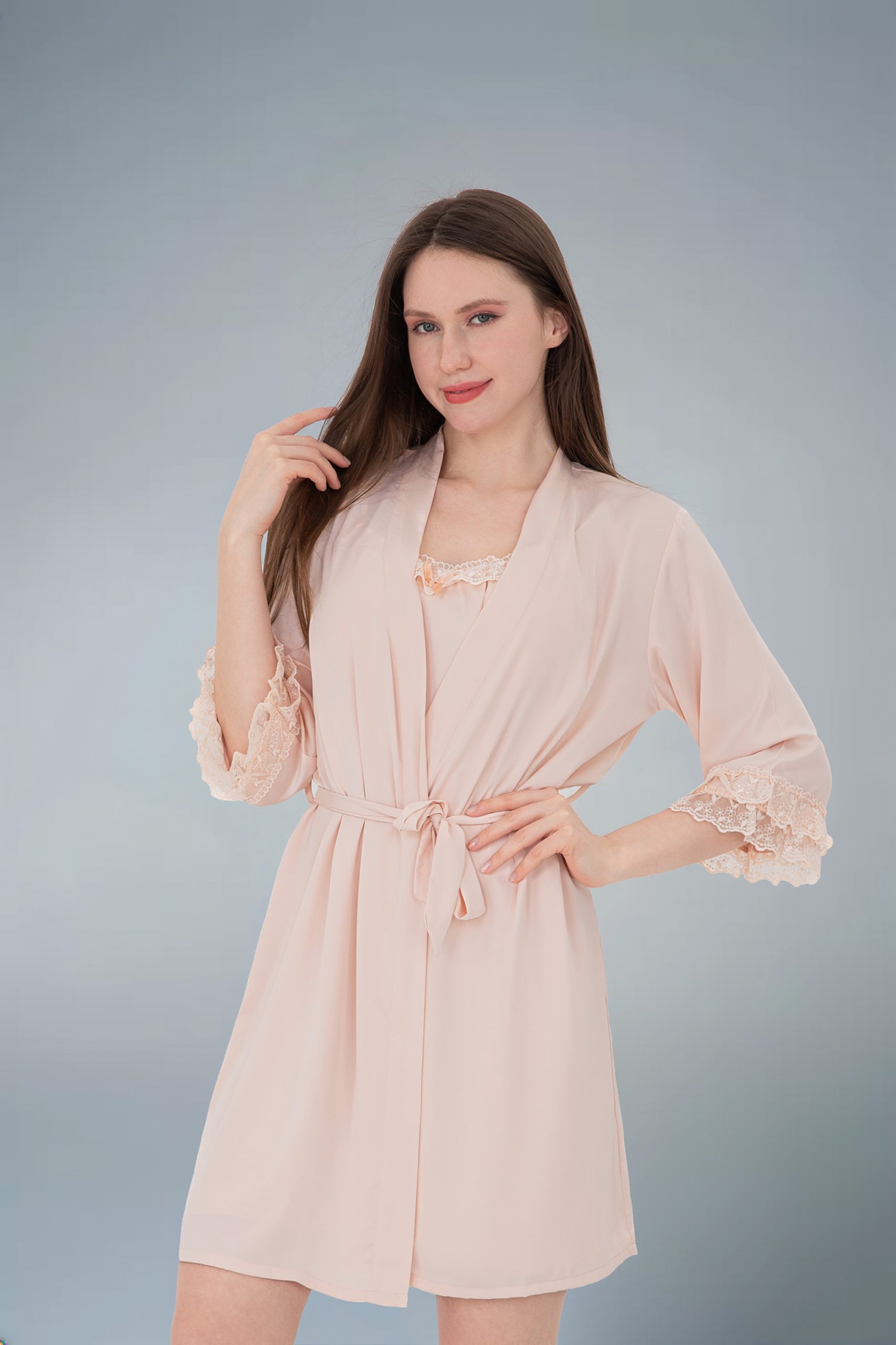 RNUV Blush Whisper Silk Lace Robe Set - Image 2
