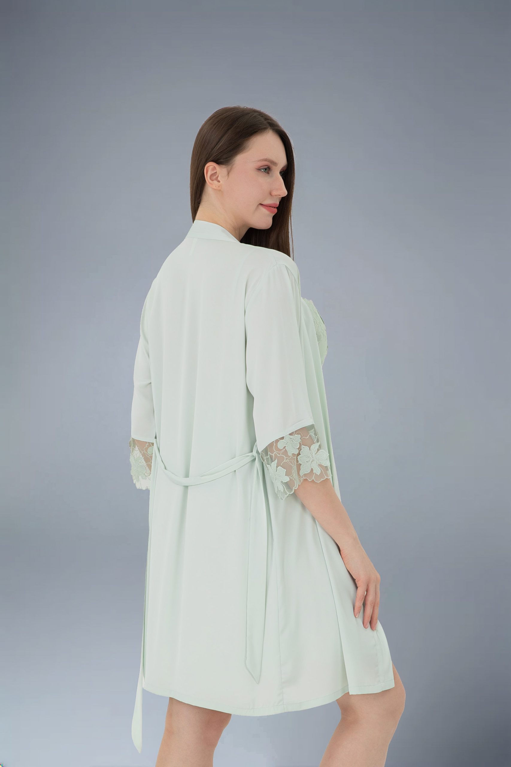 RNUV Mint Whisper Silk Lace Robe Set - Image 4