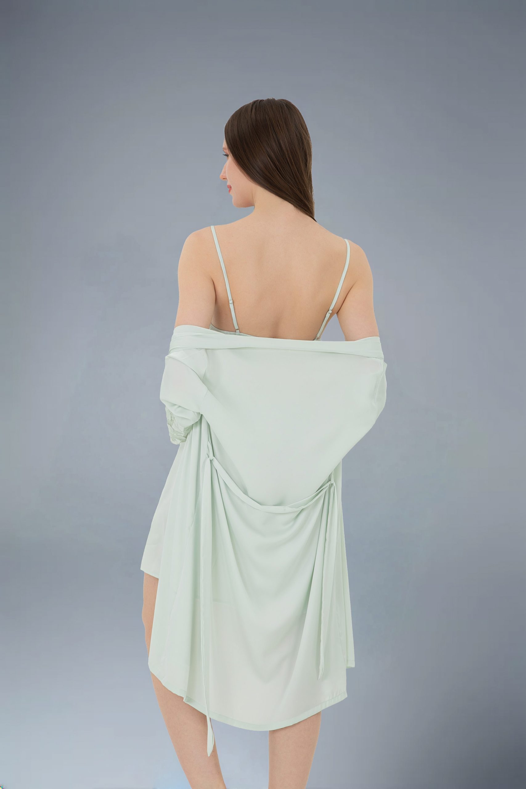 RNUV Mint Whisper Silk Lace Robe Set - Image 5