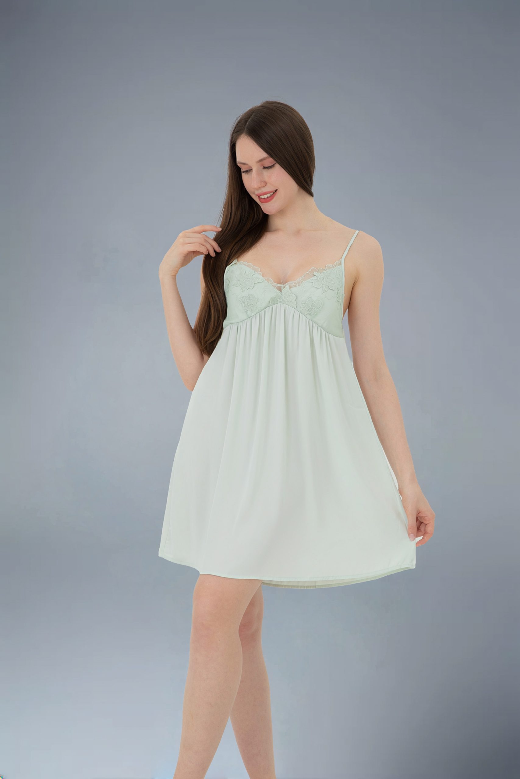 RNUV Mint Whisper Silk Lace Robe Set - Image 6