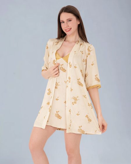 RNUV Gilded Bloom Silk Robe Set
