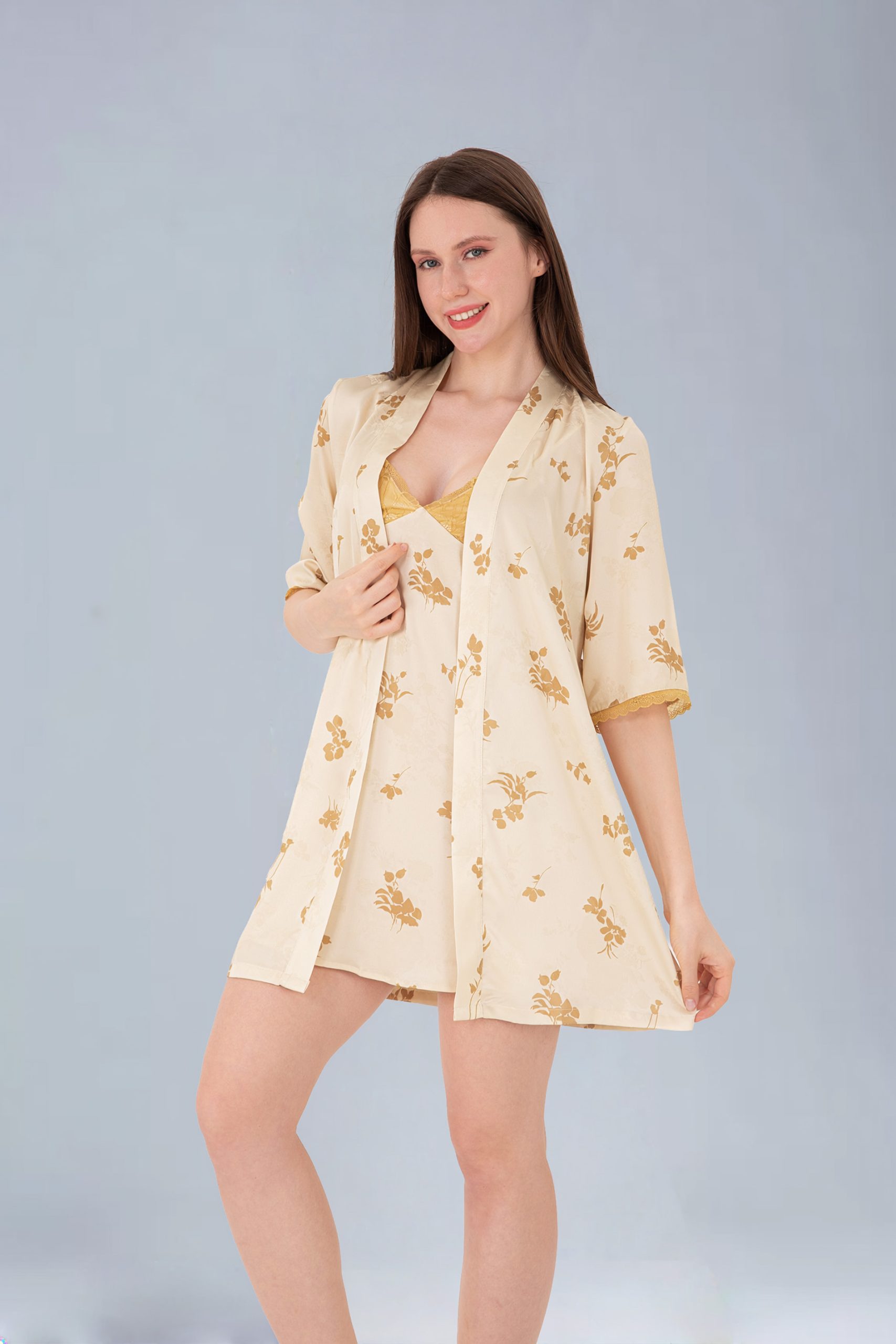 RNUV Gilded Bloom Silk Robe Set