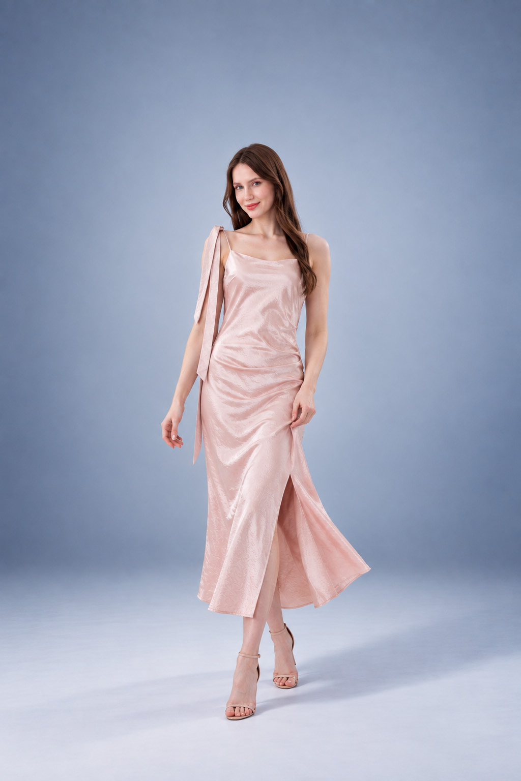 RNUV Blush Reverie Satin Midi Dress