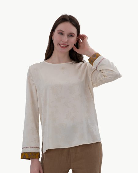 RNUV Ivory Gilded Cuff Jacquard Blouse