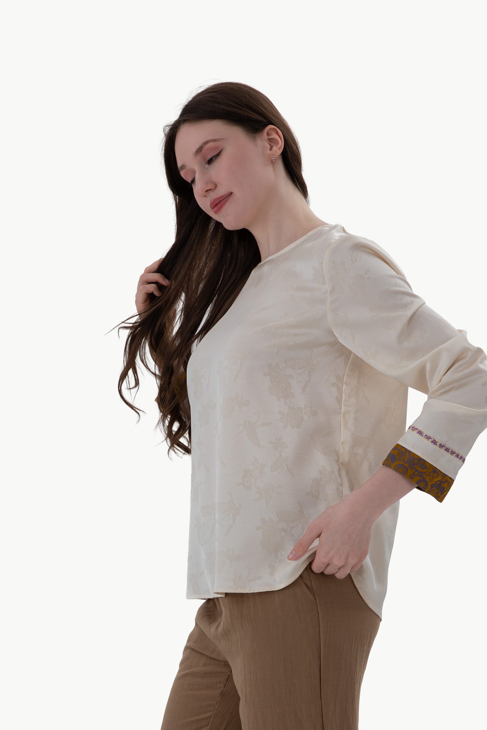 RNUV Ivory Gilded Cuff Jacquard Blouse - Image 4
