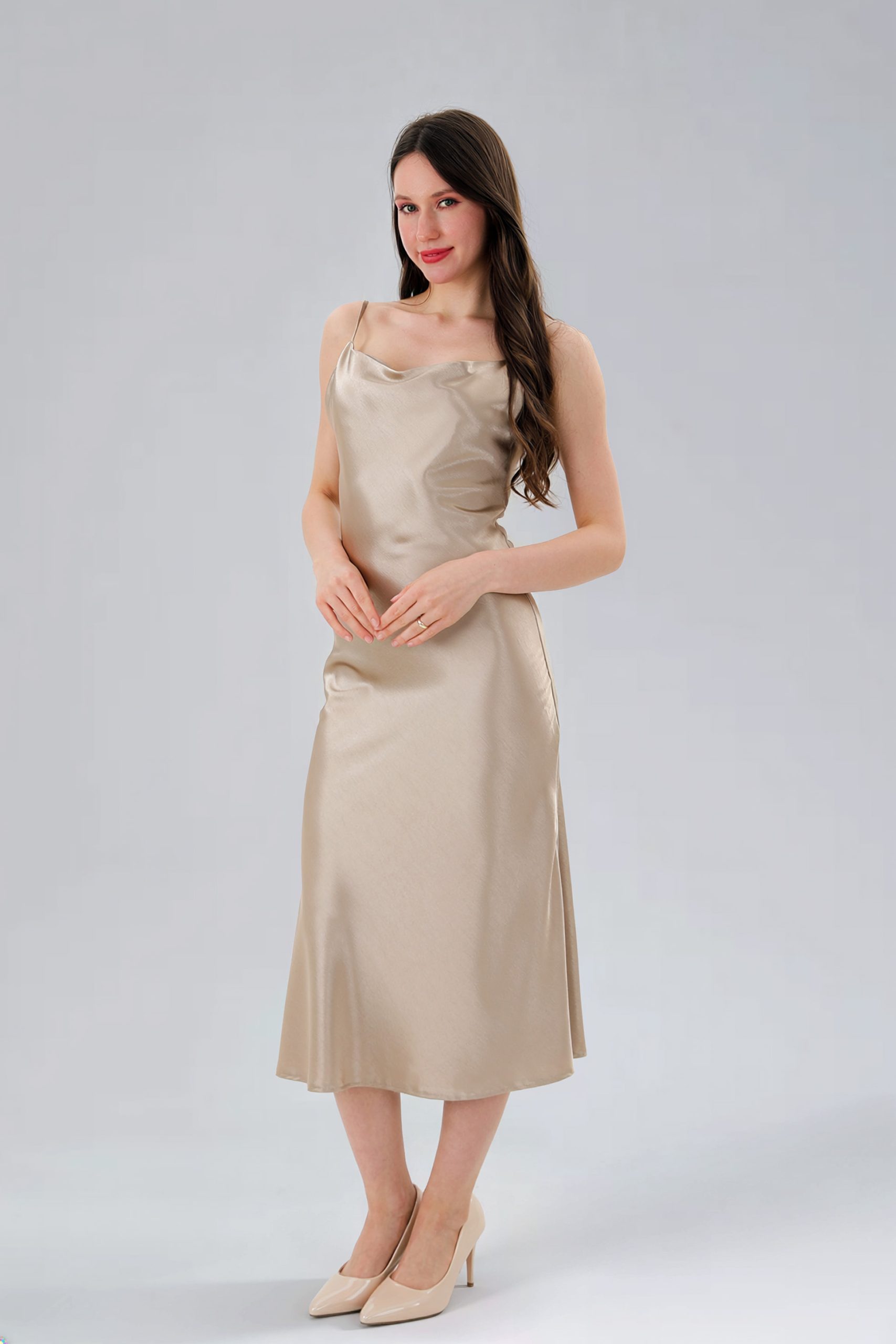 RNUV Champagne Whisper Satin Midi Dress - Image 2