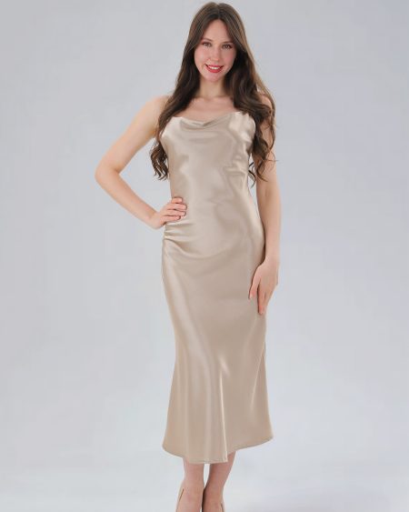 RNUV Champagne Whisper Satin Midi Dress