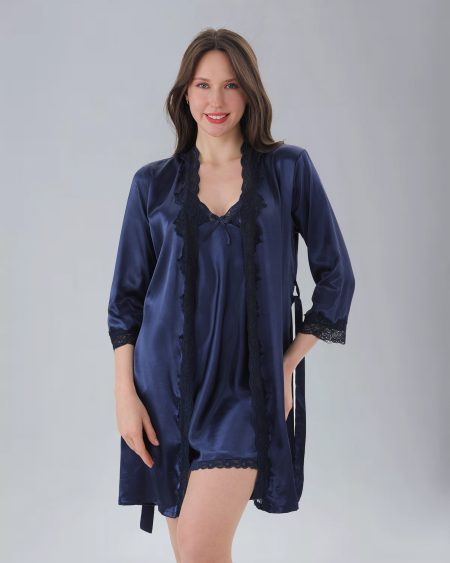 RNUV Midnight Reverie Silk Lace Robe Set