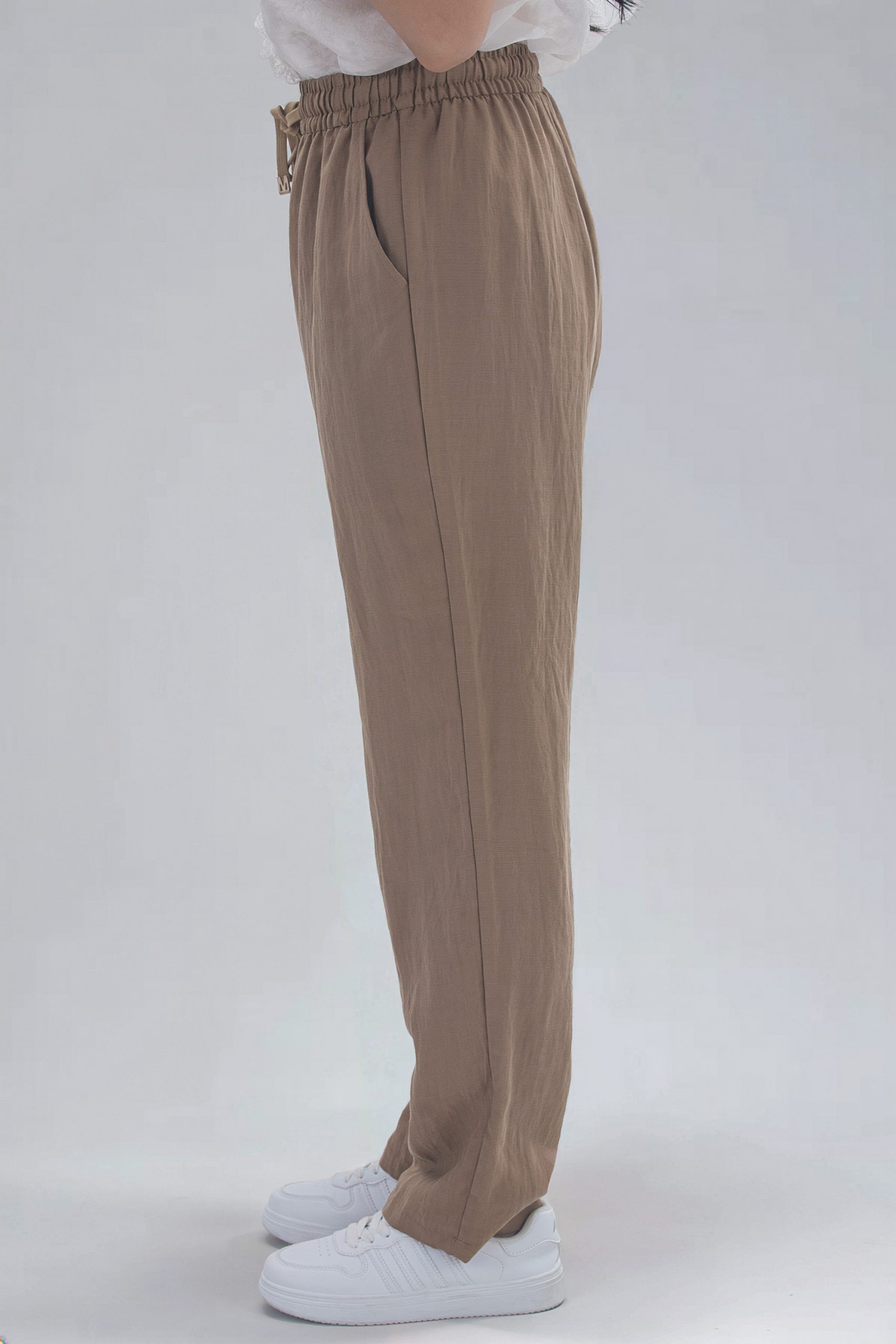 RNUV Camel Linen Drawstring Trousers - Image 3