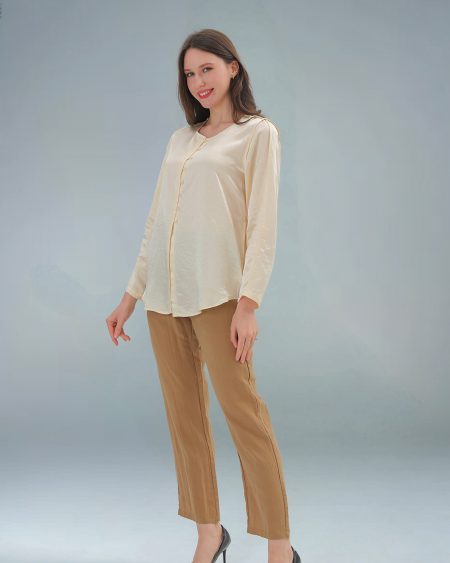 RNUV Ivory Silk Crepe de Chine Button Blouse