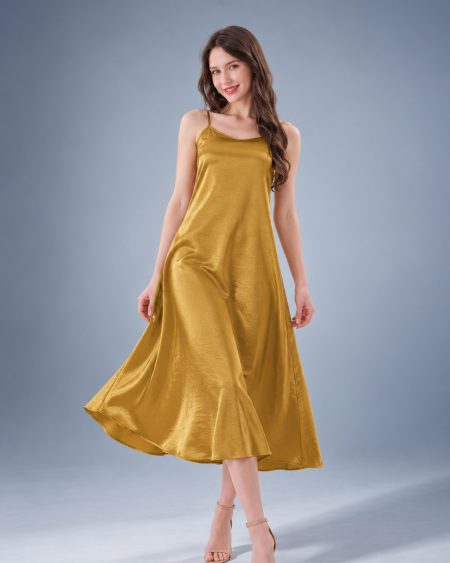 RNUV Amber Glow Acetate Satin Midi Dress