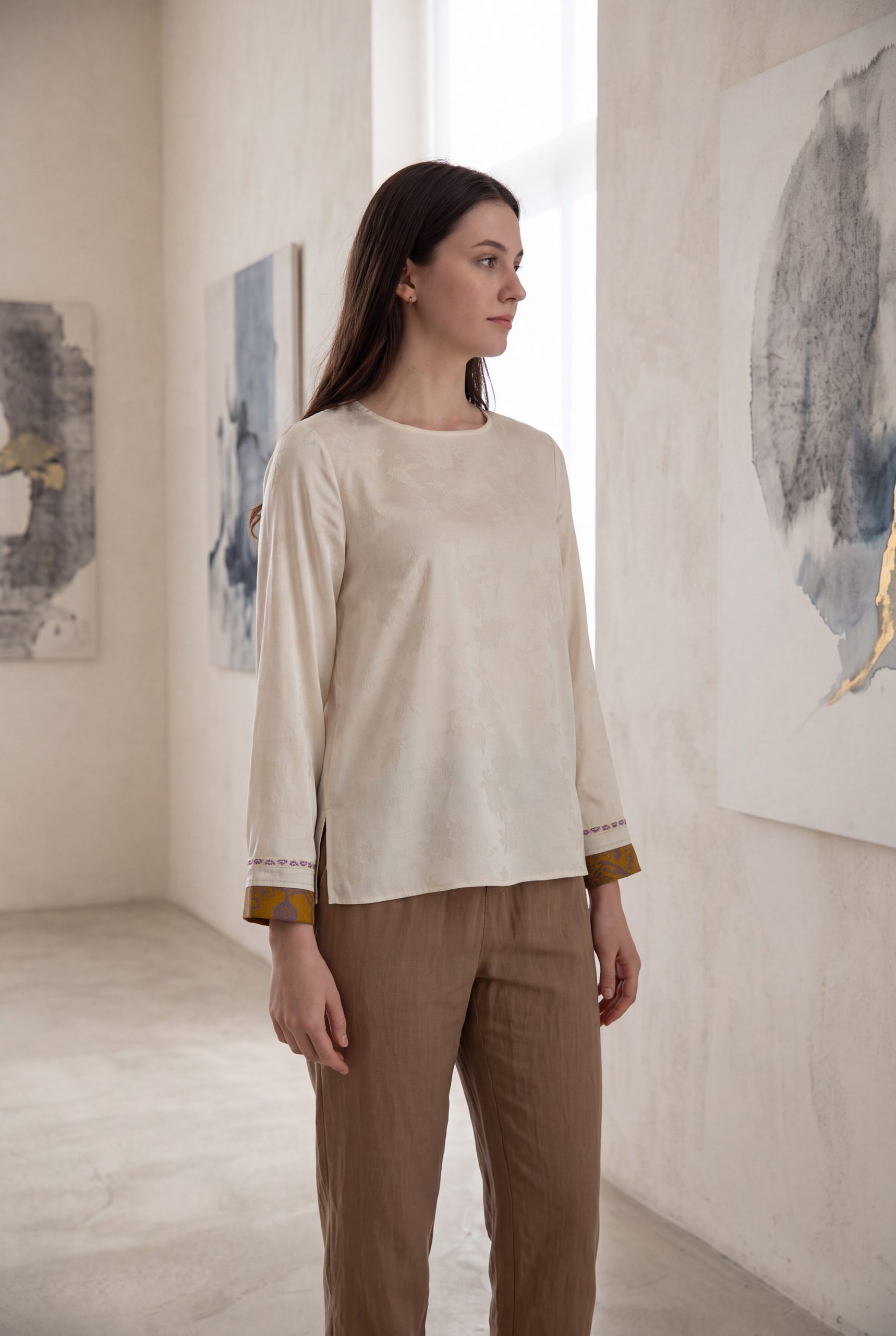 RNUV Ivory Gilded Cuff Jacquard Blouse - Image 7