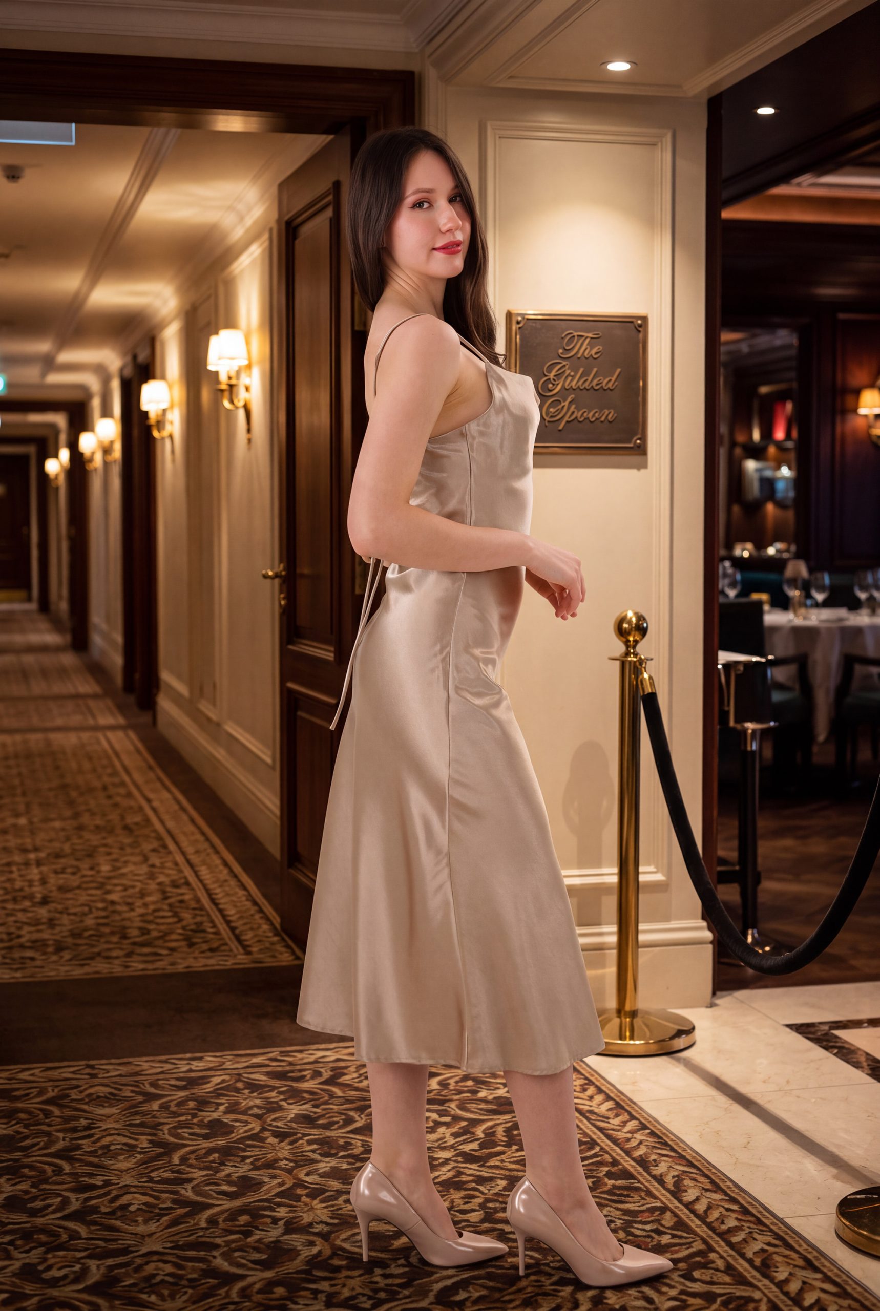 RNUV Champagne Whisper Satin Midi Dress - Image 7