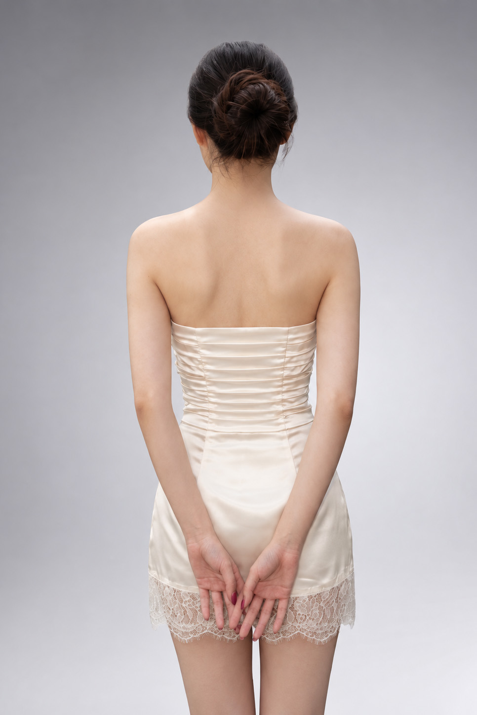 RNUV Ivory Bow Acetate Satin Mini Dress - Image 4