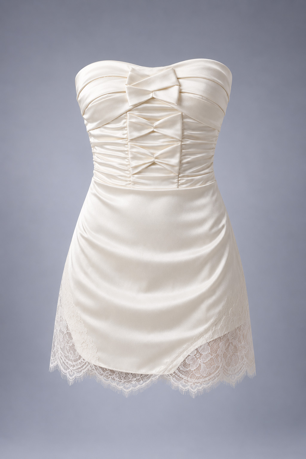 RNUV Ivory Bow Acetate Satin Mini Dress - Image 8