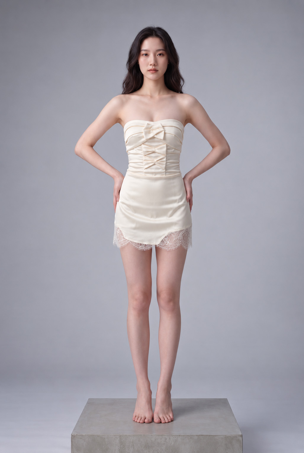 RNUV Ivory Bow Acetate Satin Mini Dress - Image 2